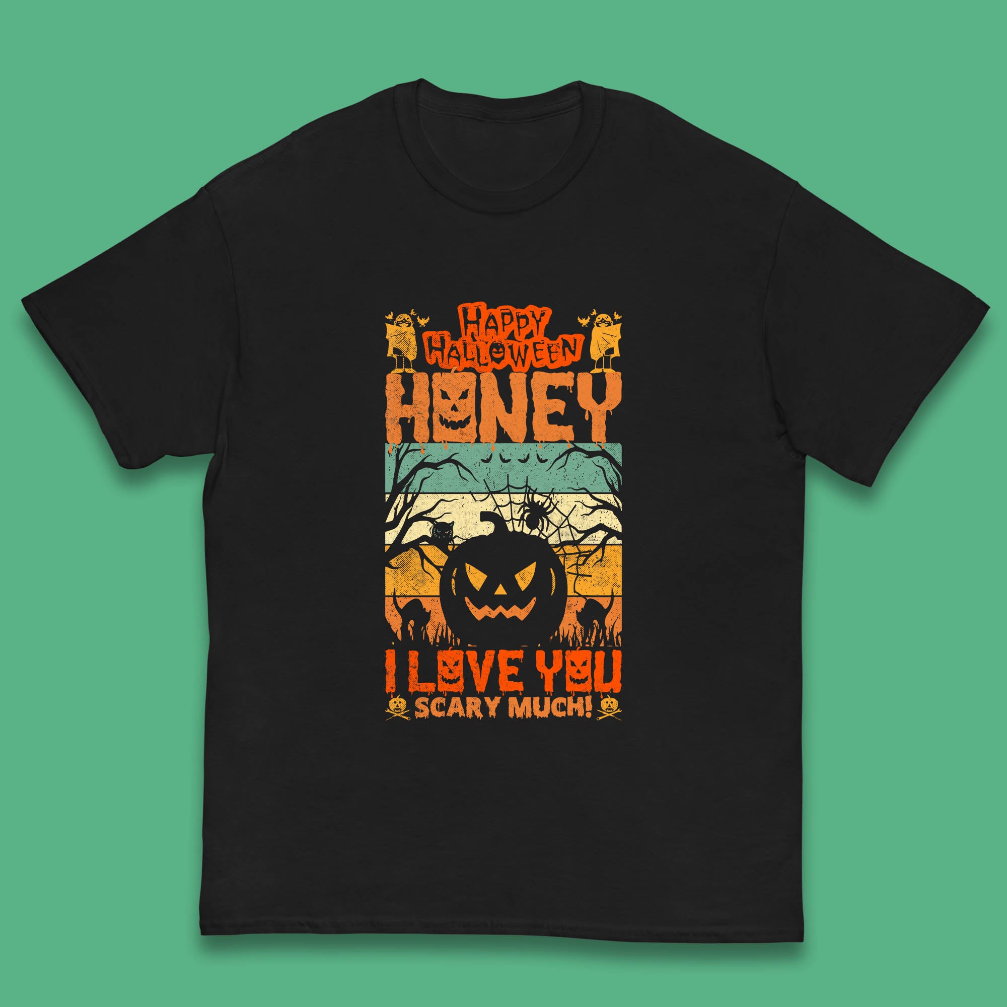 Happy Halloween Honey I Love You Scary Much Funny Halloween Scary Pumpkin Kids T Shirt 160