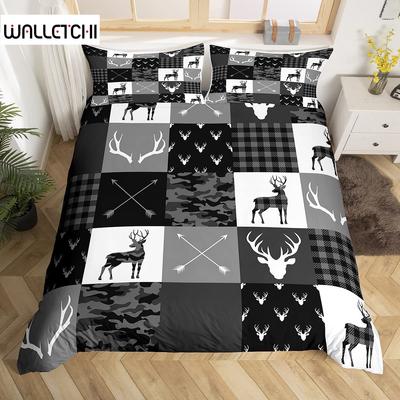 Camo Hirsch Bettbezug Set Geweih Pfeilmuster Bettwäsche Set Streifen Gitter Camouflage Bettdeckenbezug Mikrofaser King Steppdeckenbezug