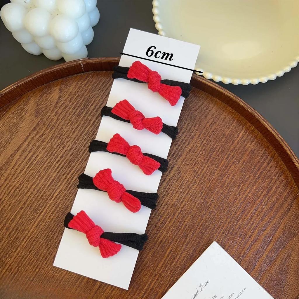 Korean Red Sweet Bowknot Hair Bands for Girls Scrunchies Simple Black Elastic Hair Ties Ropes Ponytail Holder Fashion Headwear