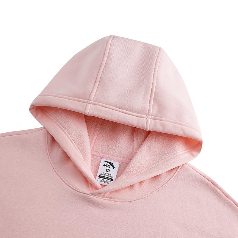 Anta Hooded Fleece Pullover Long Sleeve Knitted Casual Versatile Sweatshirt Unisex Sweatshirt Peach-Blossom-Pink 972618705N-2