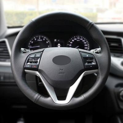 Black Leather Steering Wheel Cover For Hyundai Tucson 3 2015 2016 2017 2018