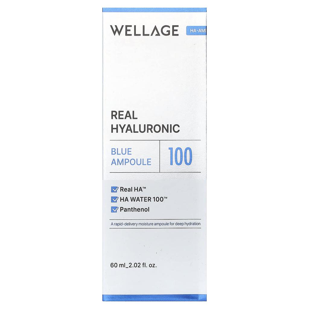 WELLAGE Real Hyaluronic Acid Blue Ampoule 100, , 60ml (2.02 Fl Oz)