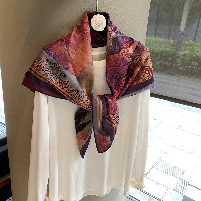 Herringbone pattern double-sided square scarf temperament sense outer fit elegant female versatile flow silk scarf breathable scarf square scarf