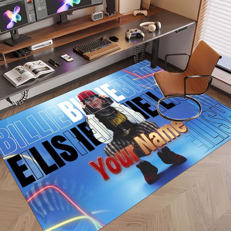 Custom Rug Billie Eilish Pattern Print Name Text Soft Non‑Slip Floor Carpet for Home Indoor Decoration
