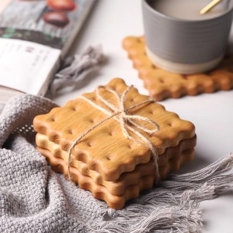 New Creative Biscuits Wooden Cup Mat Natural Wooden Tea Cup Mat Mugs Milk Cups Coffee Cup MatsCup Trays Heatproof Pads Placemat