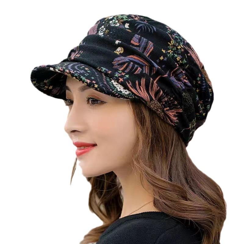 2024 New Cool Women Warm Vintage Floral Caps Hat Female Autumn Winter Lady Baseball Cap Hat for Women