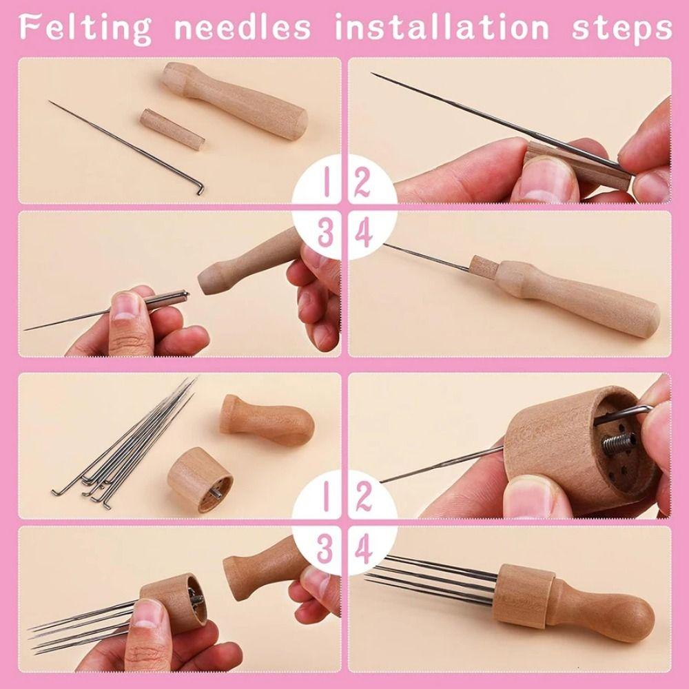 34Pcs/Set Wooden Handle Felting Needles with Bottle Wool Felting Needles Kit  Needle Felting Tools