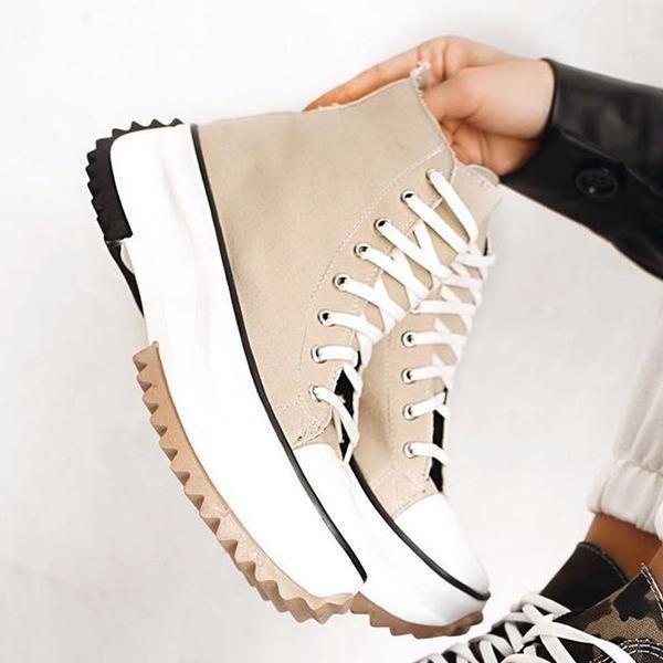 Women Platform Canvas Sneakers Lace -Up High Top Female Casual Shoes Fashion Zebra Pattern Lace Up Lady Sports Boots Spring