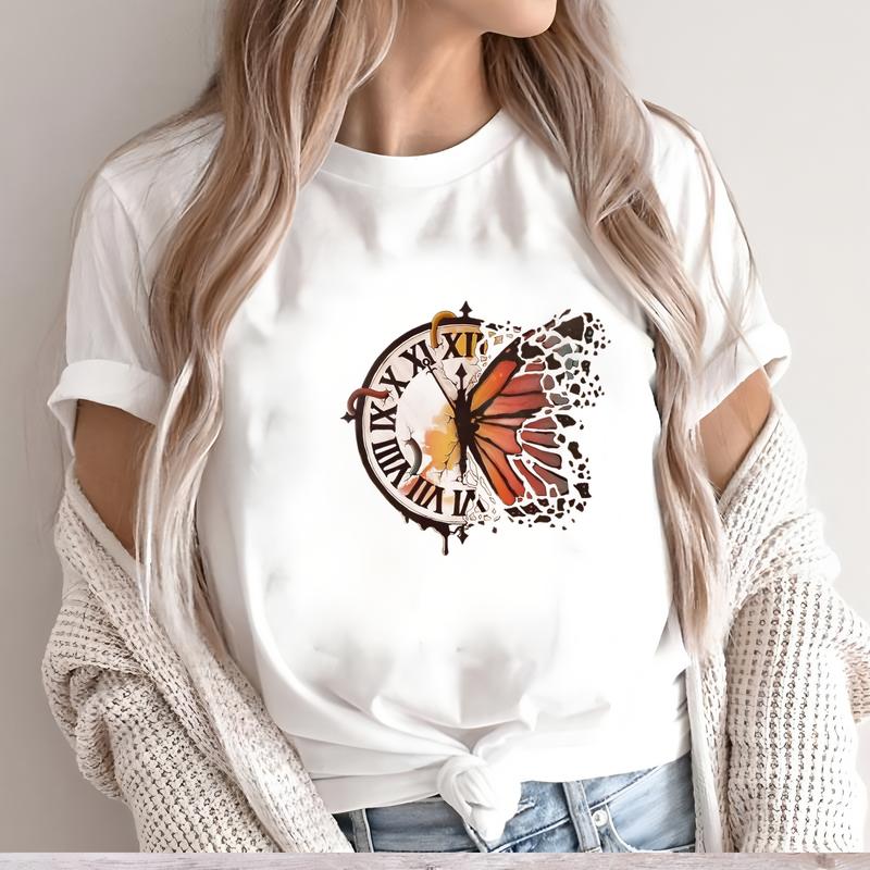 Daily wear T-shirt for women, summer trendy cute printed design, short-sleeve style.
