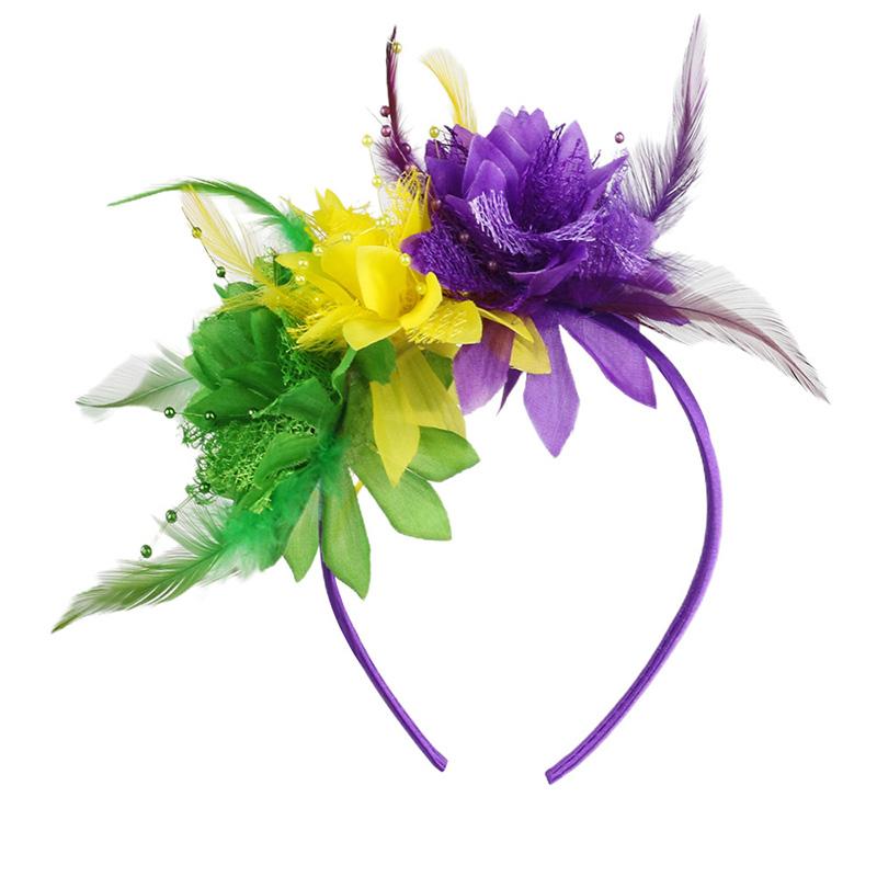 1PC Flower Headpiece Glam Cocktail Tea Party Hair Accessories Feather Headband 10 Colors Feather Fascinators for Women & Girls