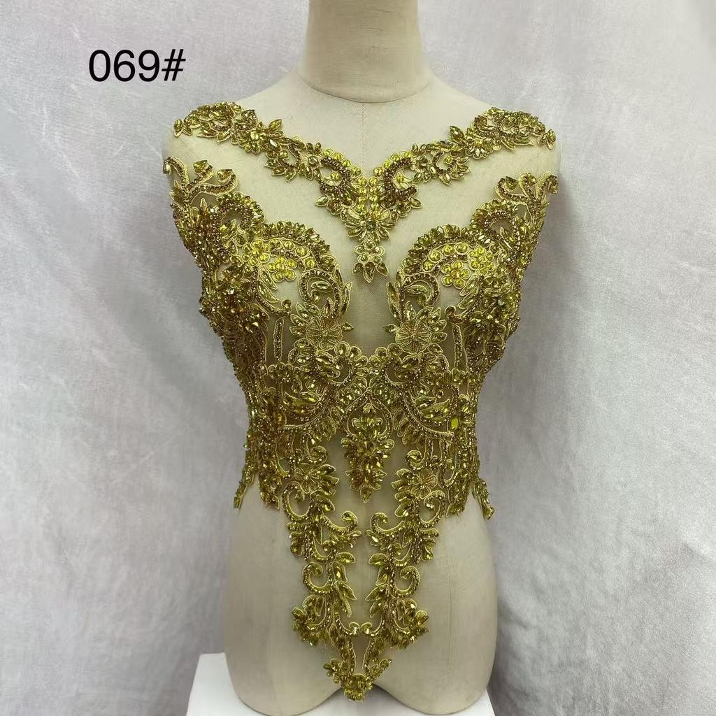 Rhinestone Tassel Dark Purple Beaded Lace Fabric with Motif Rhinestones Flower Shape Embroidery Trim for Wedding Dress