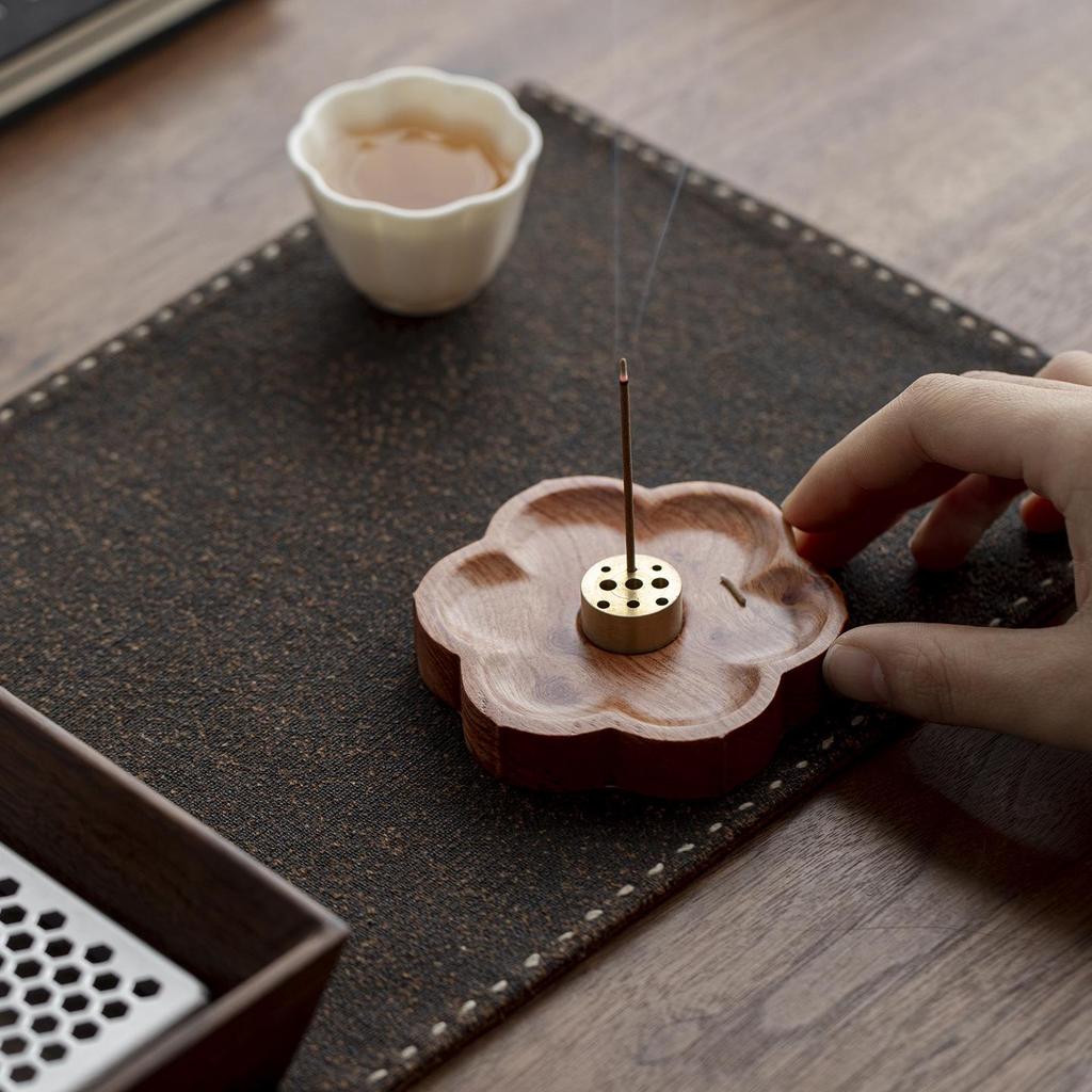 Ebony and Copper Petal-Shaped Incense Holder - Creative Sandalwood Burner Tray