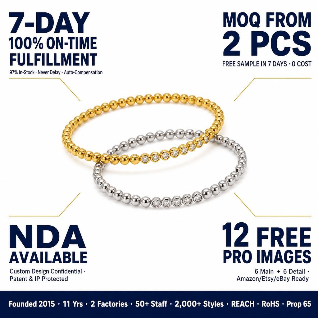 Ready to Ship18K Gold Plated Luxury Zircon Stainless Steel Anti Tarnish Jewelry Bead Fashion Bangle Bracelet for Women