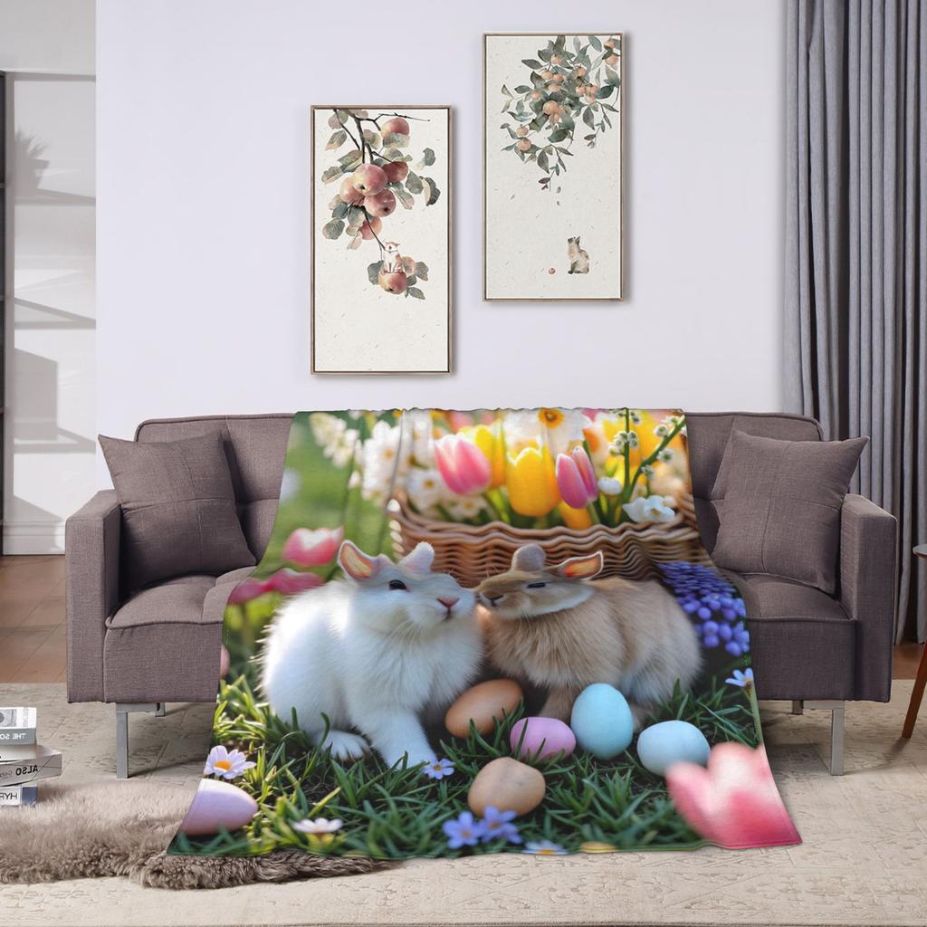 Easter Bunny Floral Patter Blanket Warm Cozy  Throw Blanket Winter Adults Child Living Room Travel Bedspread