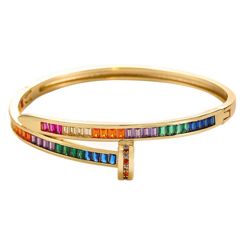 Ka Family Deluxe Micro-Inlaid Zircon Colored Gold Copper Nail Bracelet: Exquisite, Fashionable, and High-End Women's Jewelry.