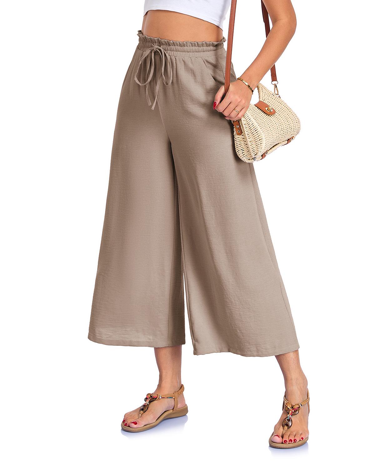 

Women s Summer Fashion Loose Wide-Leg Pocket Pants with Elastic Waist (9/10 Length) M