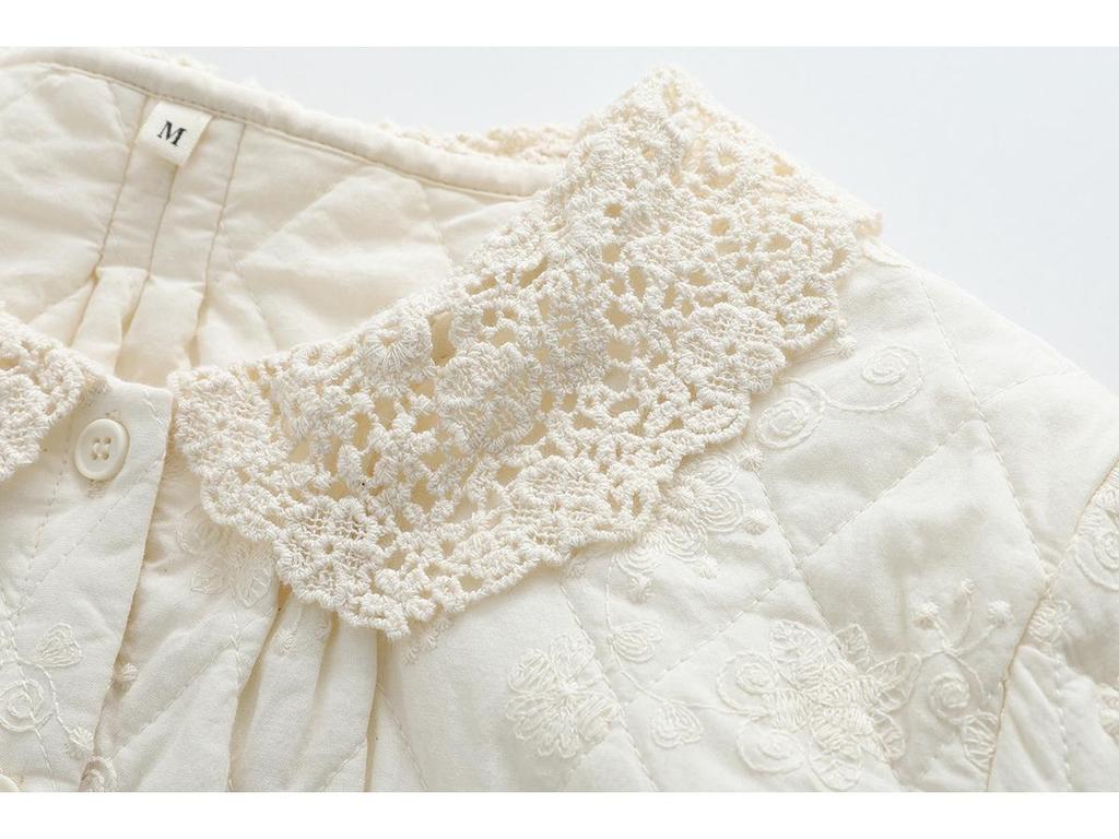Women's Retro Lace Trim Jacquard Long Sleeve Quilted Shirt - Winter 2025 Edition