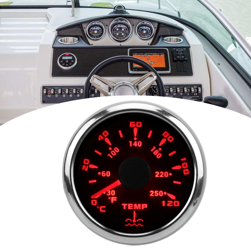 52mm Water Temperature Gauge 7 Colors Backlight IP67 Waterproof 1600‑22 Ohm  Pointer Indication Meter for Boats RVsBlack