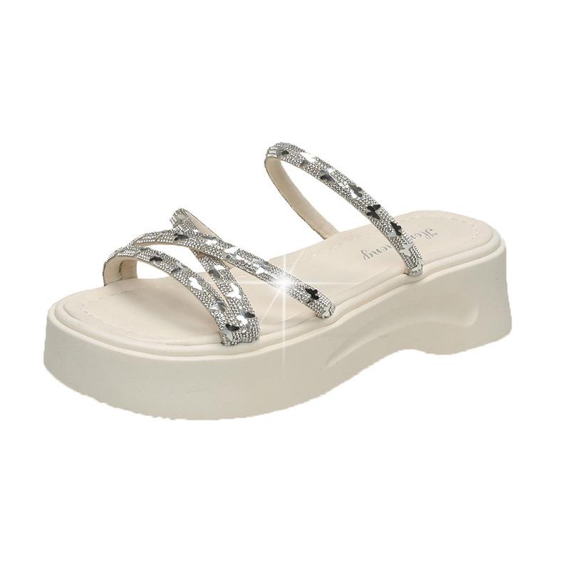 2025 Summer New Thick Bottom with Diamond Slippers Fashionable Internet Celebrity Heightening Slippers Small Cool Slippers