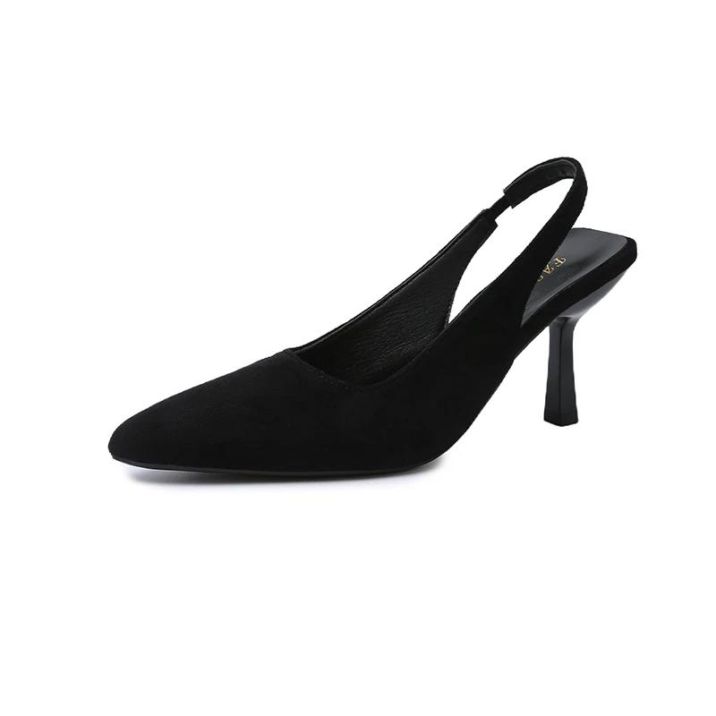 New Women High Heel Sandal Fashion Pointed Toe Shallow Slip on Dress Mules Shoes Thin Low Heel Slingback Sandal