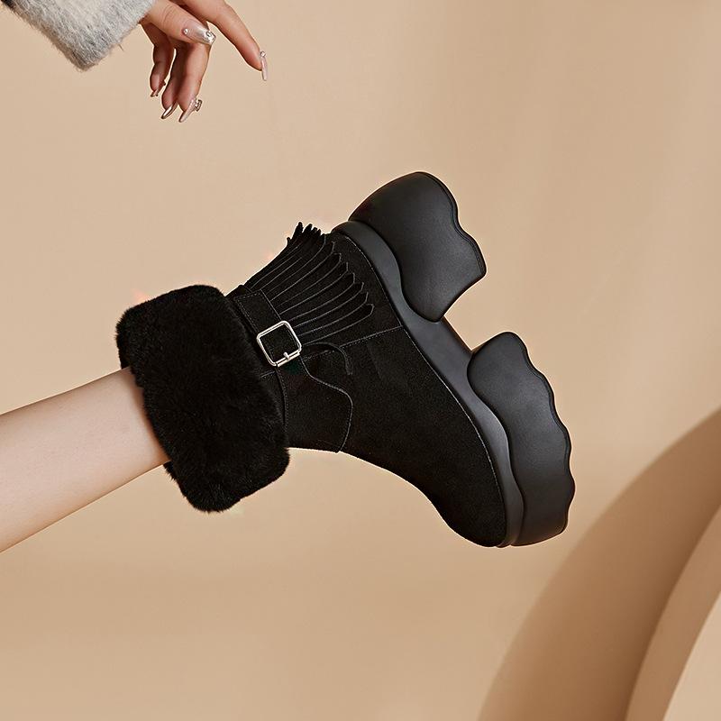 

Strength non-slip rabbit hair fringed snow boots women s new winter shoes short tube velvet short boots warm cotton boots 39 чёрный
