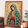 Virgin Mary Pearl Bead Painting with Frame Shiny Canvas Art Creative Handmade Craft Desk Decor Gift for Religious Art Collectors
