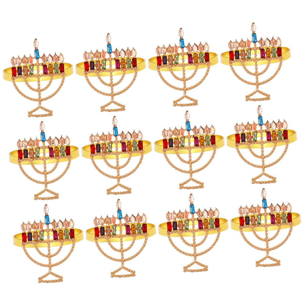 12Pcs Menorah Napkin Rings Classic Style Alloy Decorative Serviette Buckles for Dining Table Party Hotel Use Reusable Napkin