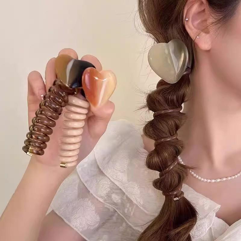 Love Telephone Wire Hair Ring Female Braided Hair High Elastic Hair Rope Simple Hair Accessories