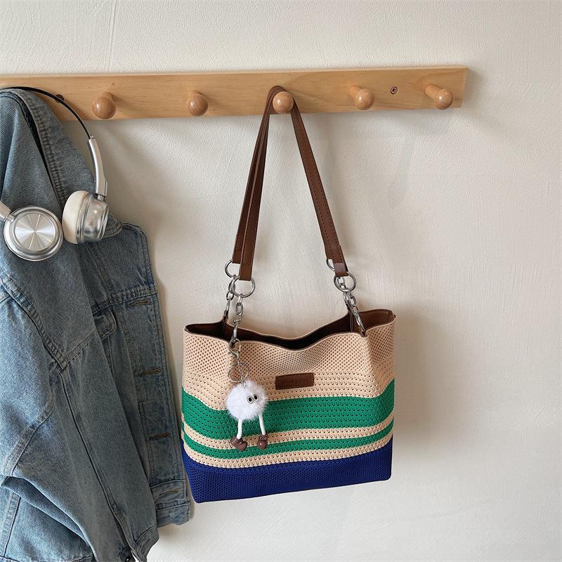 

Striped Woven Canvas Large Women s Tote Bag 2025 - Casual, Spacious, Single Shoulder Commute or Student Bag 31cm x 10cm x 24cm