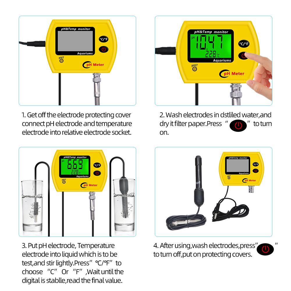 PH-991 Water Quality Tester Digital PH Meter Temp Detector Online PH&Temp Monitor Water PH Analyzer for Pool Aquarium Hydroponic