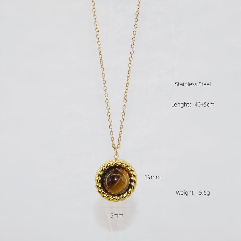 2025 Высококачественное ретро Маillard Тигровый глаз Подвеска-ожерелье - Женская титановая сталь Ключичная цепочка