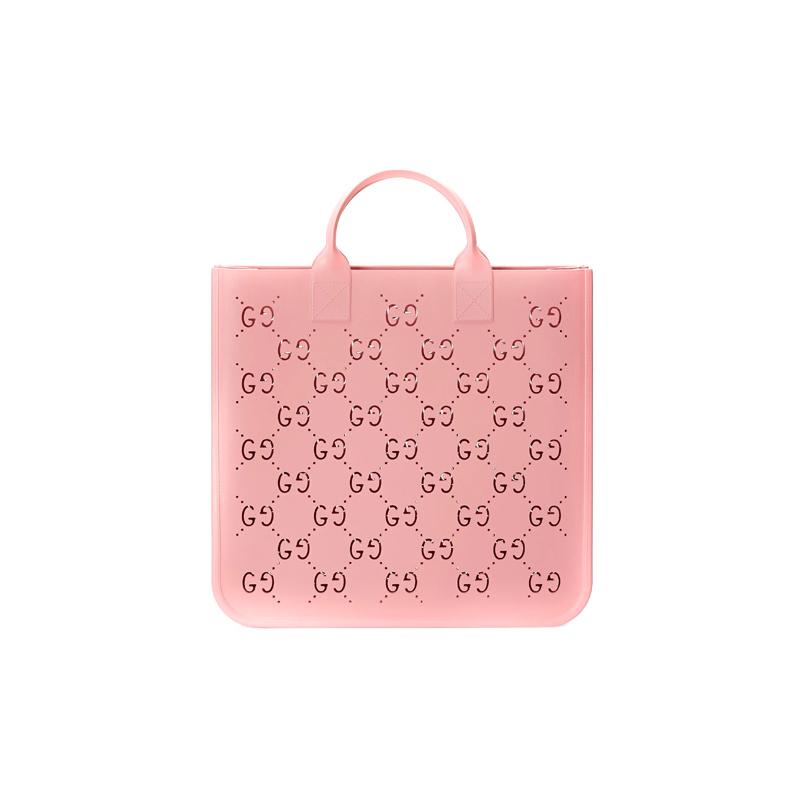 Gucci Presbyopia Logo Hollow Open Large Capacity Rubber Tote Bag Tote Bag Shopping Bag Handbag Children's Bag Children's Style Bright Pink