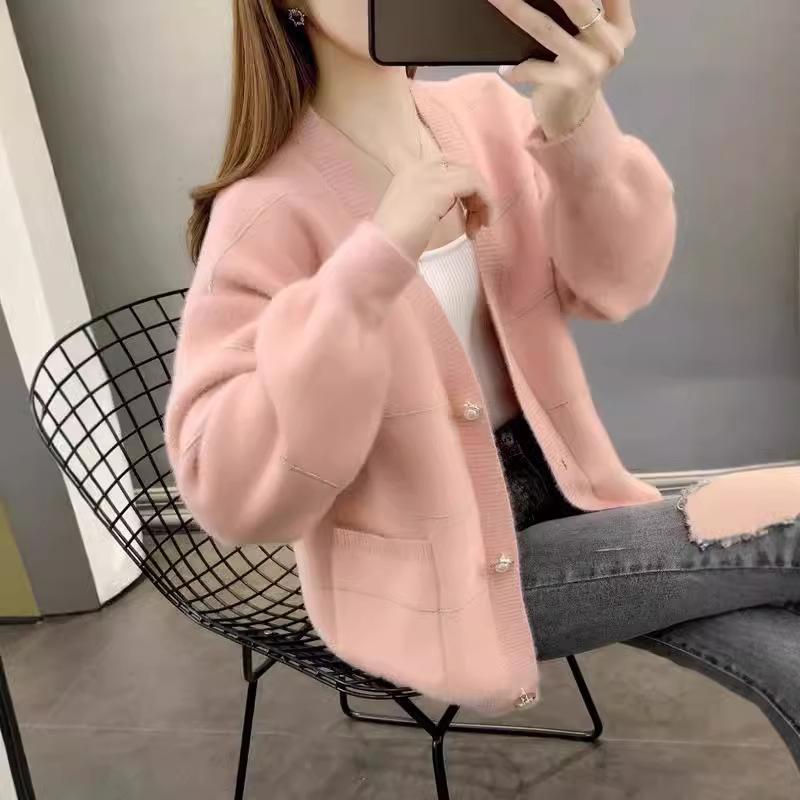 Cardigan tricotat larg cu gât în V pentru femei, Toamnă și Iarnă, Stil nou leneș, La modă, Simplu, Casual, Jachetă pulover cu dungi