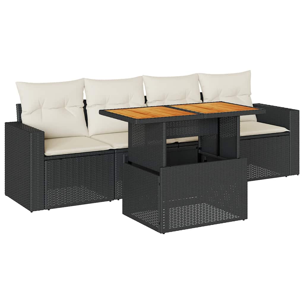 Vidaxl 5-Cz. Garten-Sitzgruppe, Kissen, Schwarzes PE-Rattan