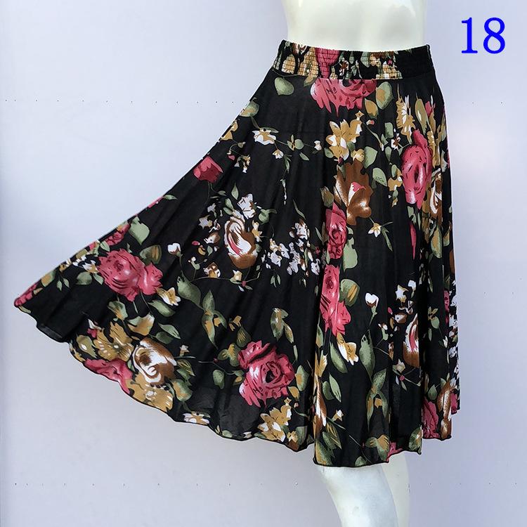 Floral Ice Silk Summer Midi Skirt with Elastic Waist for Middle-Aged & Elderly Women
