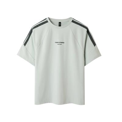 Striped Loose Comfortable Fitness Running Breathable Short Sleeve T-Shirt Men Tops Light-Green JY8307