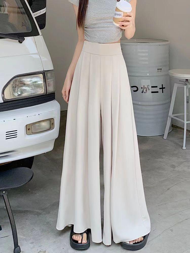 Large Swing Wide Leg Pants Skirt Women Spring and Summer Thin Section Pleated Suit Pants High Waist Draped Slim Casual Pants Skirt Tide