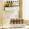 Wandmontierter Aufbewahrungskorb für die Küche, Aufbewahrungskorb für Obst und Gemüse, Gewürz-Organizer mit Haken, Organizer für Kochutensilien