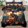 2/3Pcs Quilt Cover Set Fantasy Flame Dragon Printed Duvet Cover Set King Queen Style Bedding Set Polyester Machine Washable