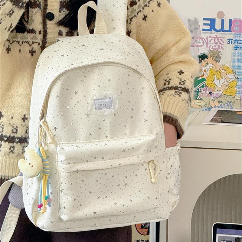 Schoolbag New School Bag Women's Large Capacity Backpack Junior High School High School Students Full of Stars Fashion Lightweight Casual Backpack