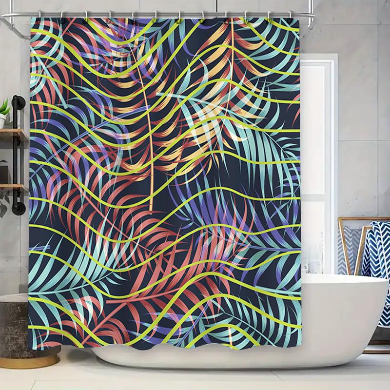 Bright Tropical Palm Leaves Shower Curtain Multicolored Leaf Design for Bathroom Decor – 72 x 72 (Red Blue Yellow Green)