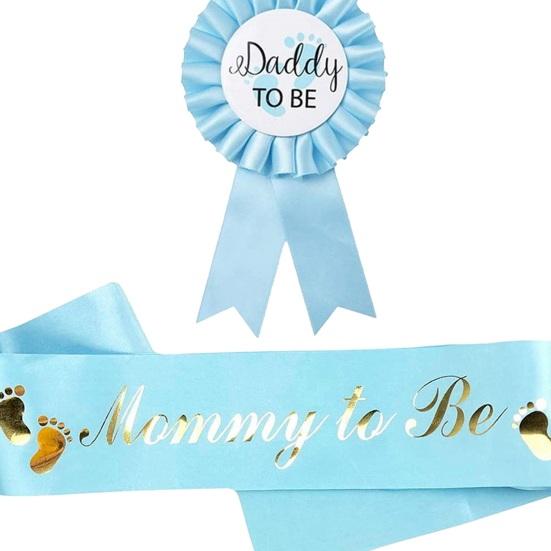 2Pcs Mommy To Be Sash Blue Pink Daddy To Be Badge Baby Shower Party Expectant Mother Father Costume Decoration Photo Prop Gender Reveals Gift