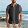 Men Short Sleeve Casual Button Down Shirt Relaxed Fit Lightweight Fabric Vertical Stripe Pattern Lapel Collar Pocket Design