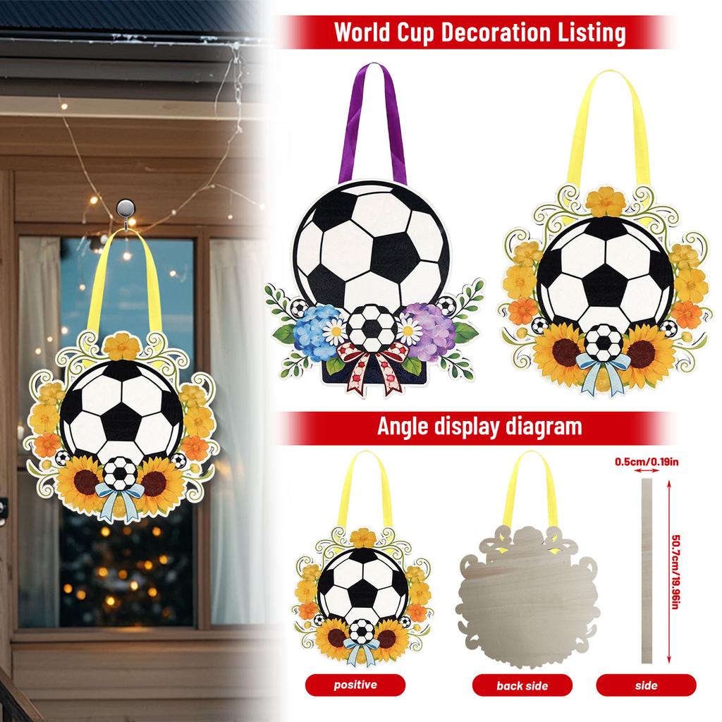 Soccer Ball Themed Decorative Hanging Sign with Floral Accents and Ribbon for Party Celebration Indoor Outdoor Use