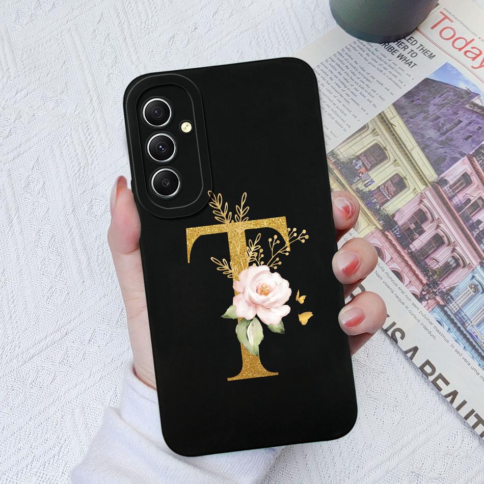 Phone Case For Samsung Galaxy A34 A33 A32 Elegant Rose Letter Soft Liquid Silicone Sqare Back Cover For Samsung A 34 33 32 Shell