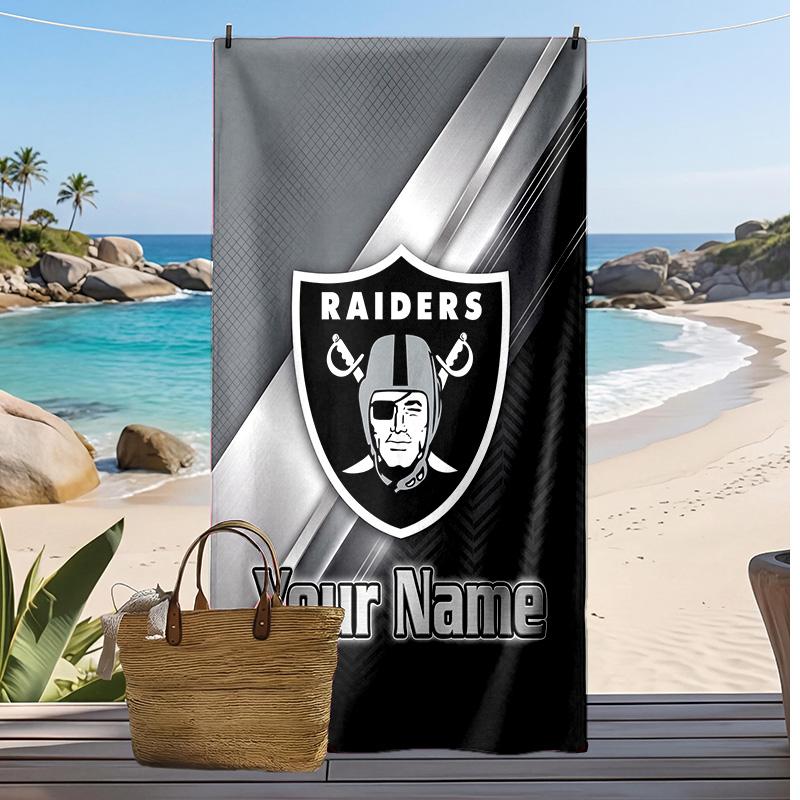 Las Vegas Raiders Custom Beach Towel, Print Your Name Text Lightweight Absorbent Towel for Swimming Travel