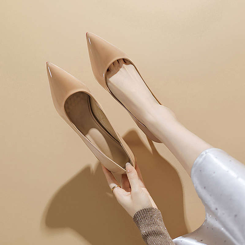 Black High Heels Women's Stilettos Spring and Autumn New Red-soled Patent Leather Pointed Head Light Mouth Sexy Nude Single Shoes