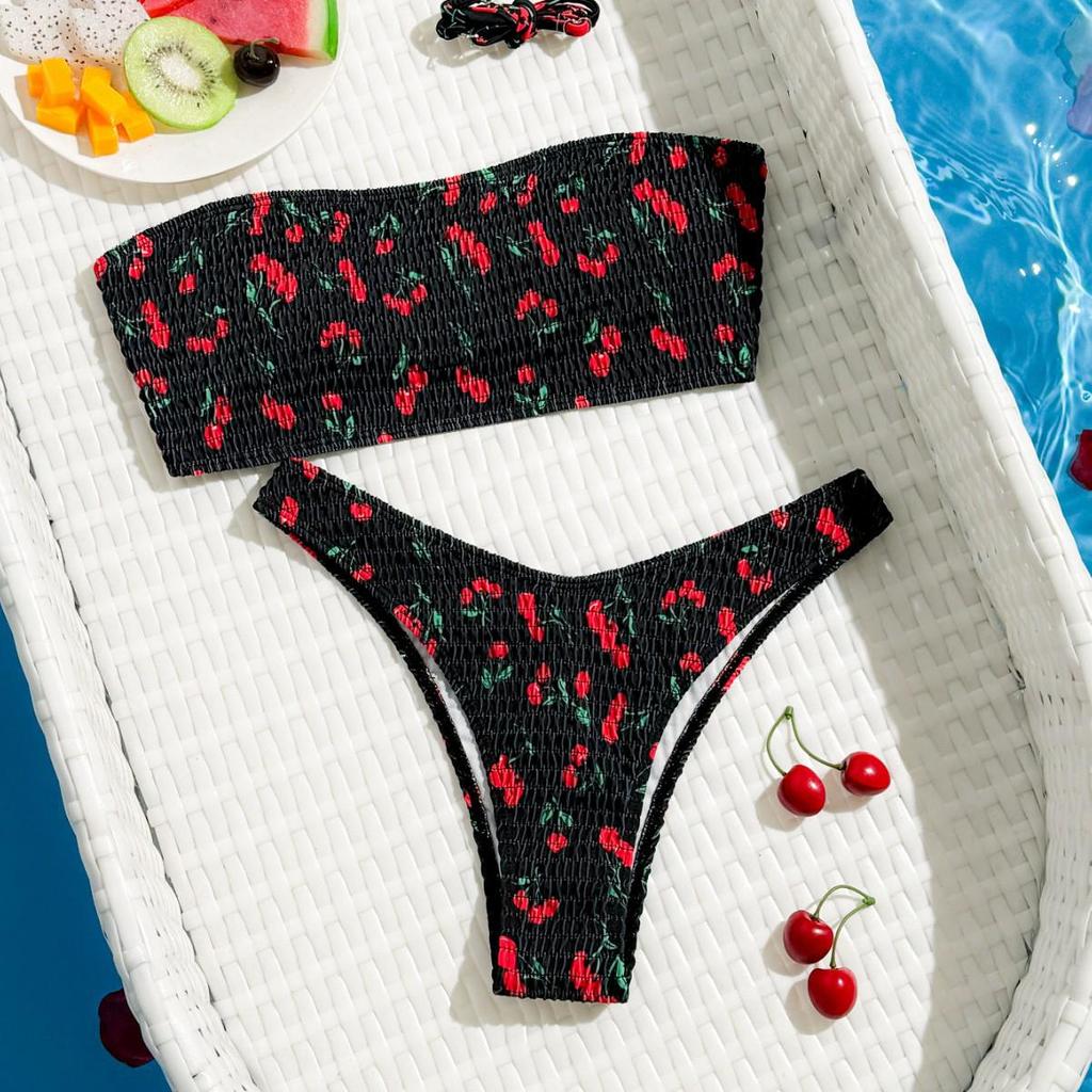 European & American Sexy Slimming Bandeau Print Triangle Bikini for Women