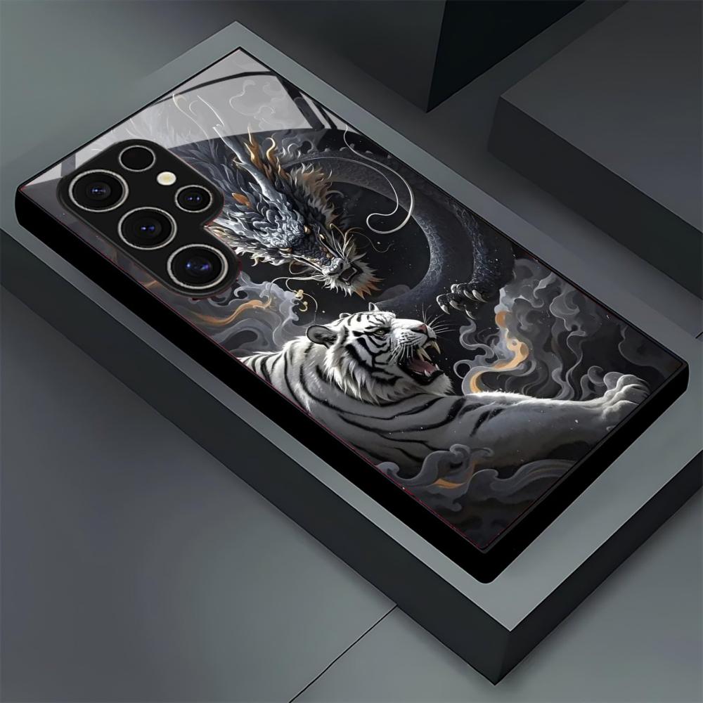 Lion and tiger patterns glass Phone Case For SamsungGalaxy S26 S25 S24 S22 S23 Ultra S21 S20 Plus 5G Frosted Non-Slip Full Cover