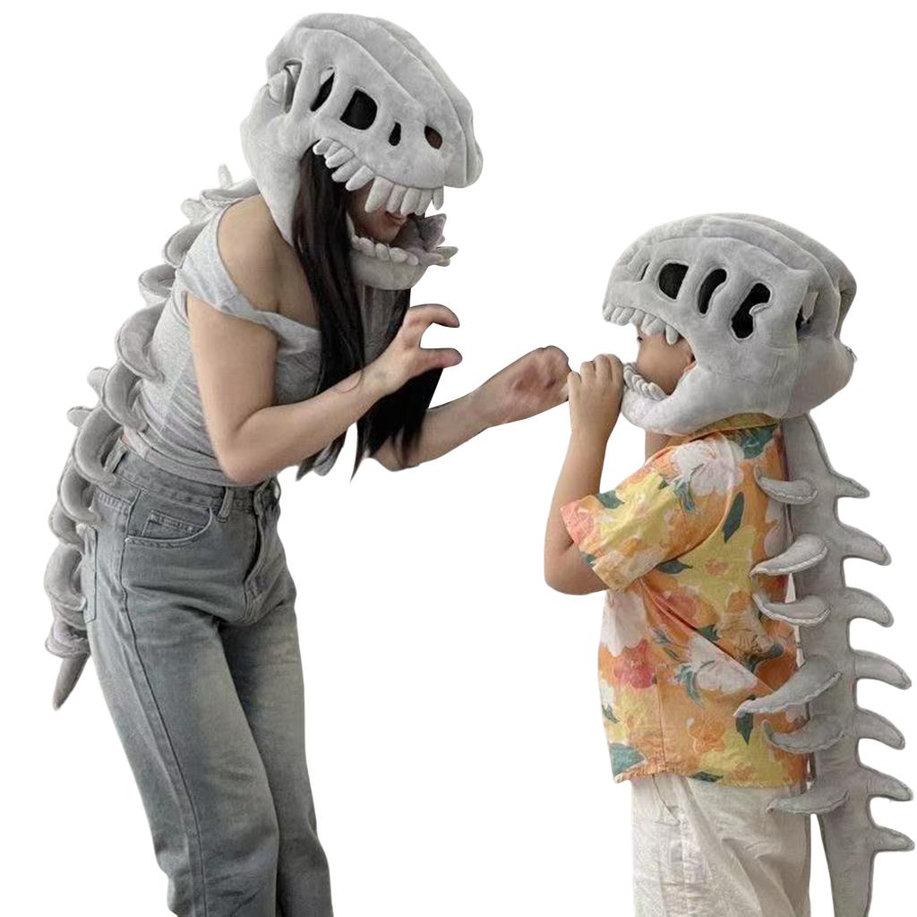 3D Dinosaur Skeleton Costume Set Halloween Dinosaur Skeleton Costume Funny Headgear Cosply Dress Up Clothing Plush Toys Gifts